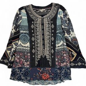 John Mark Women’s Small Boho Patchwork Tunic Blouse Embroidered Oversized Floral